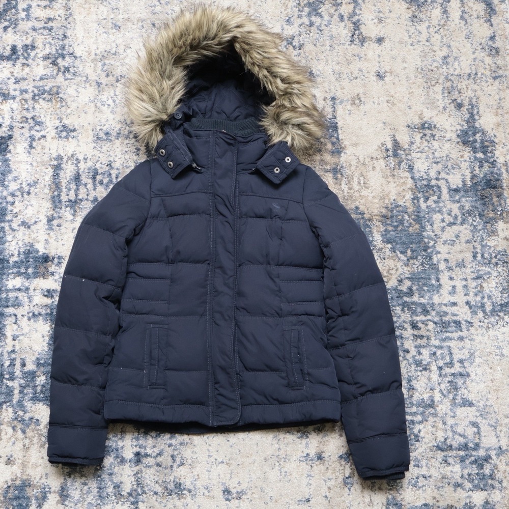 Abercrombie & Fitch Vintage Y2K Navy Blue 90s Fur Faux Babydoll Puffer Jacket XS
